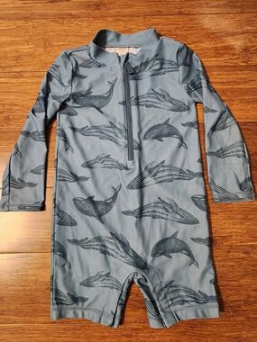 Little Planet Kids Long Sleeve Swim Rashguard Sun Blue Whale Print, 24 Months